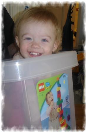 Peanut in a Lego bucket...20 months.